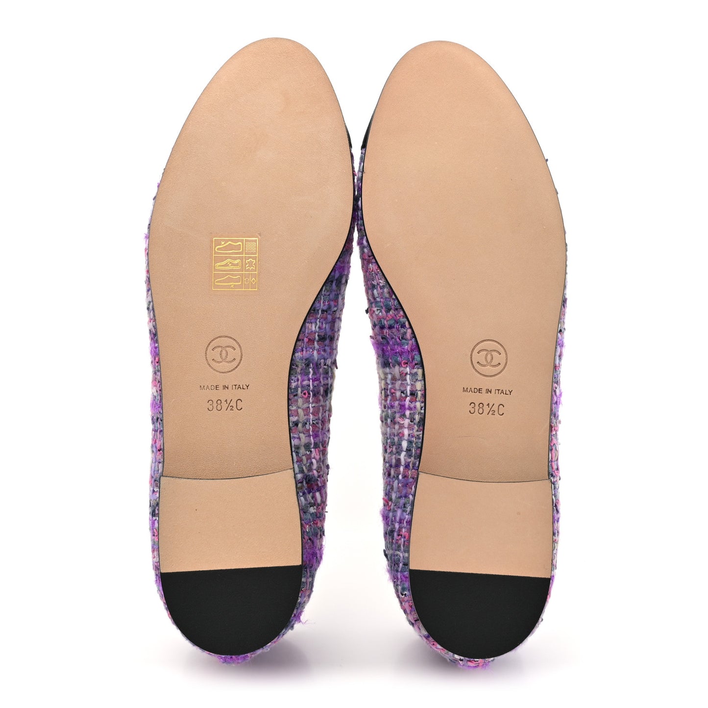 Tweed Grosgrain Cap Toe Ballerina Flats 38.5 Purple Black
