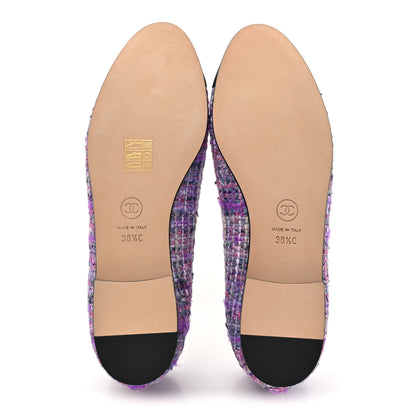 Chanel Tweed Grosgrain Cap Toe Ballerina Flats 38.5 Purple Black 5 of 10