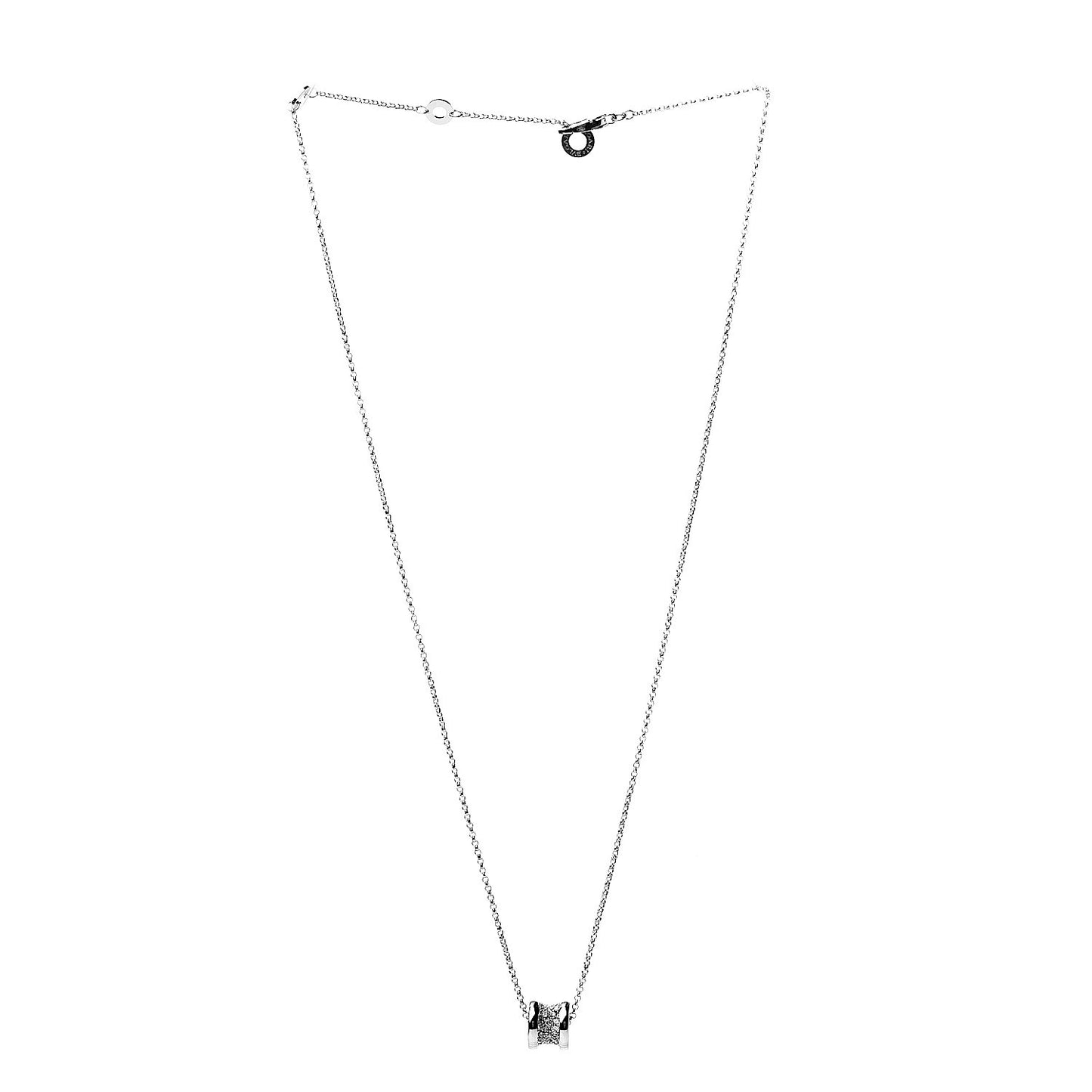 18K White Gold Diamond Small B.Zero1 Pave Pendant Necklace