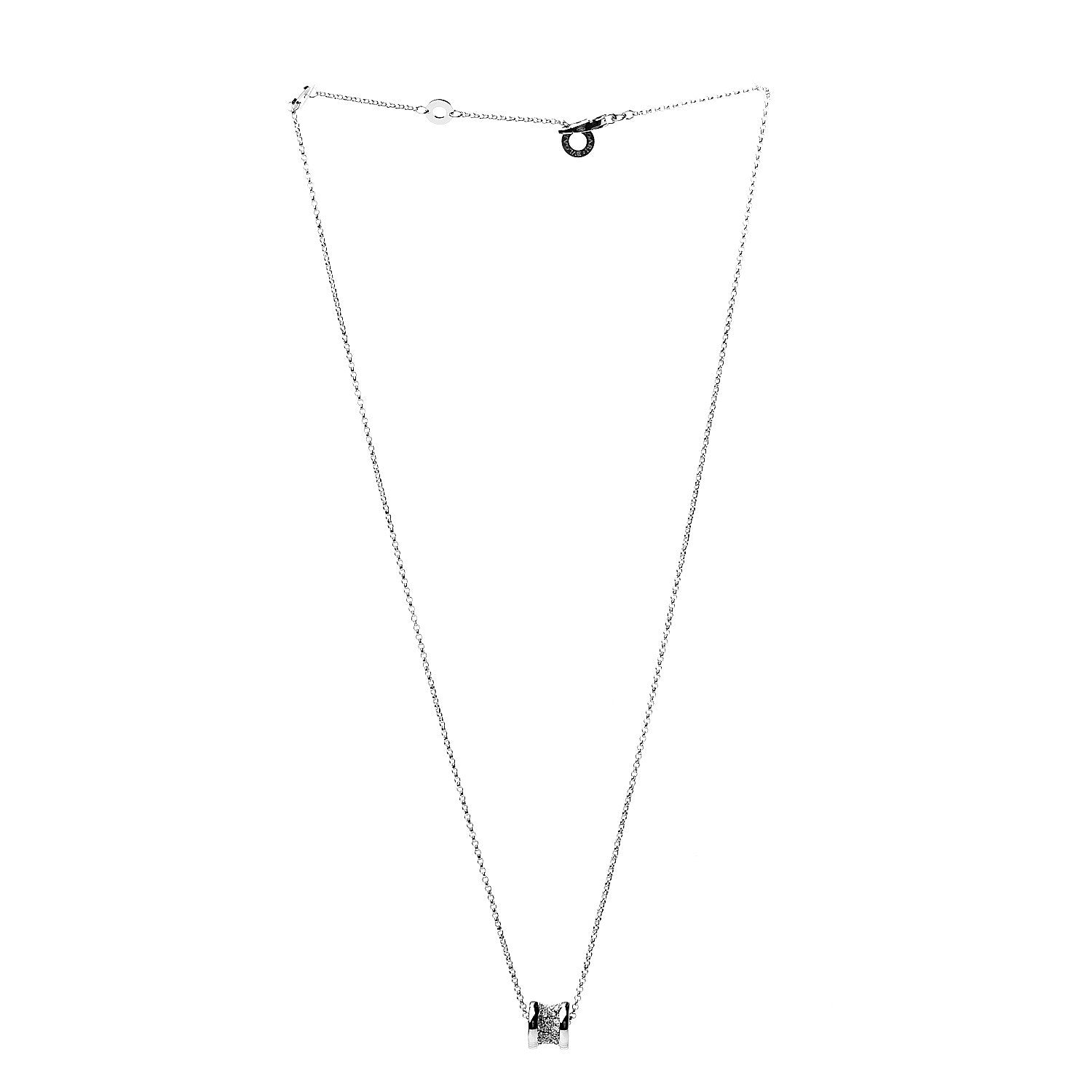 Bulgari 18K White Gold Diamond Small B.Zero1 Pave Pendant Necklace 2 of 5