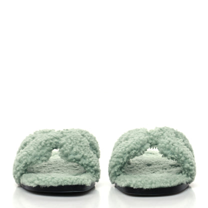 Hermes Woolskin Oran Sandals 36 Vert D’Eau 2 of 8