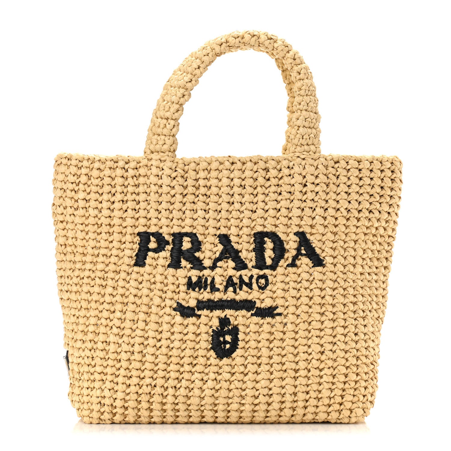 Prada Yarn Raffia Effect Crochet Embroidered Small Logo Tote Naturale 1 of 9