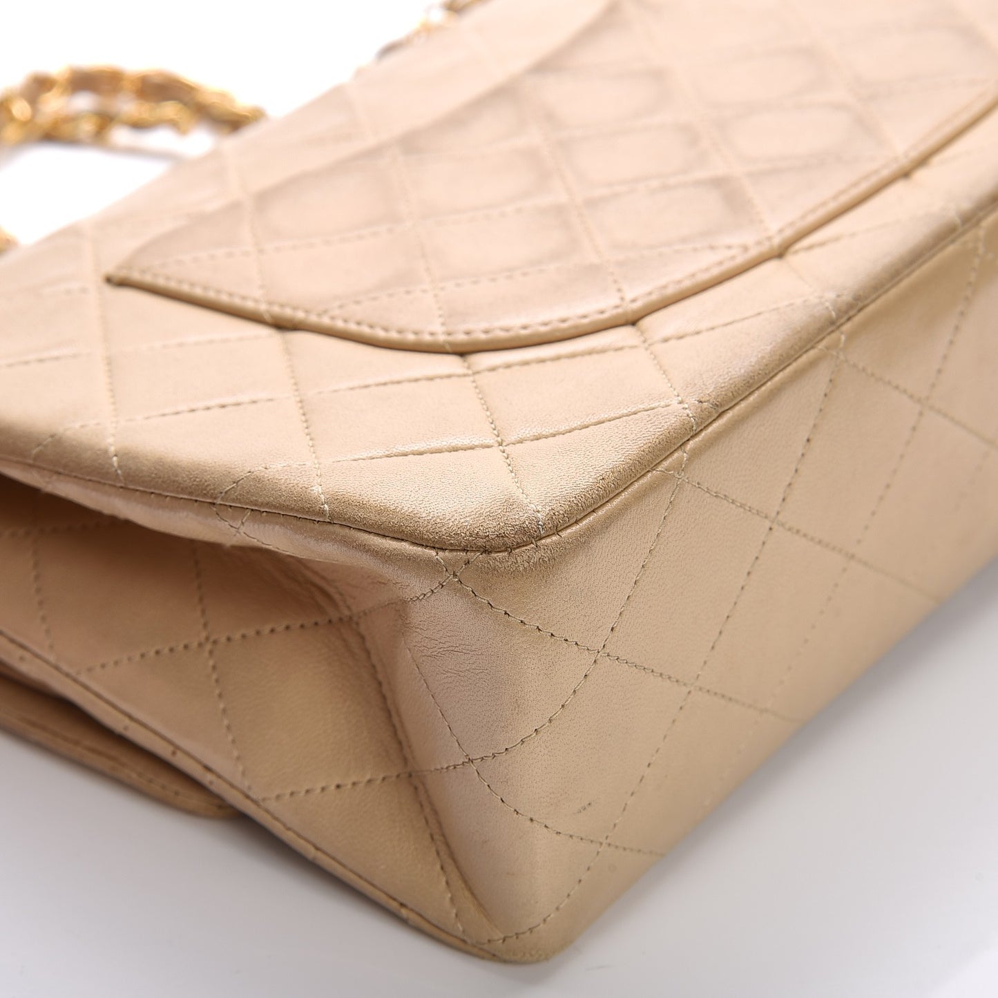 Lambskin Quilted Medium Double Flap Beige