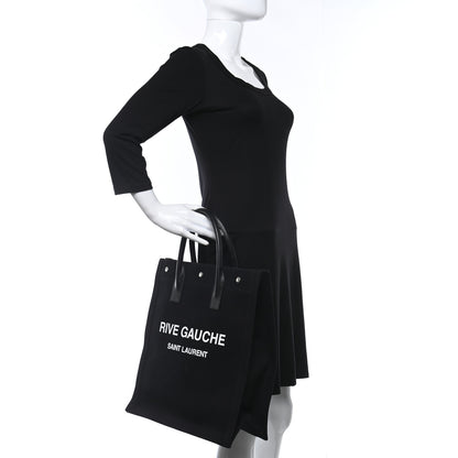 Saint Laurent Linen Calfskin Rive Gauche North South Tote Black 2 of 10