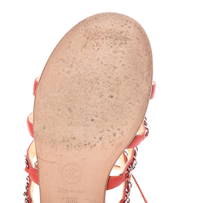 Chanel Lambskin Chain Flat Sandals 36 Red 18 of 18