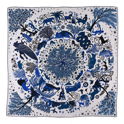 Hermes Cashmere Silk Sous Le Charme d'Orphee Shawl 140 Gris Chine Bleu Electrique 1 of 3
