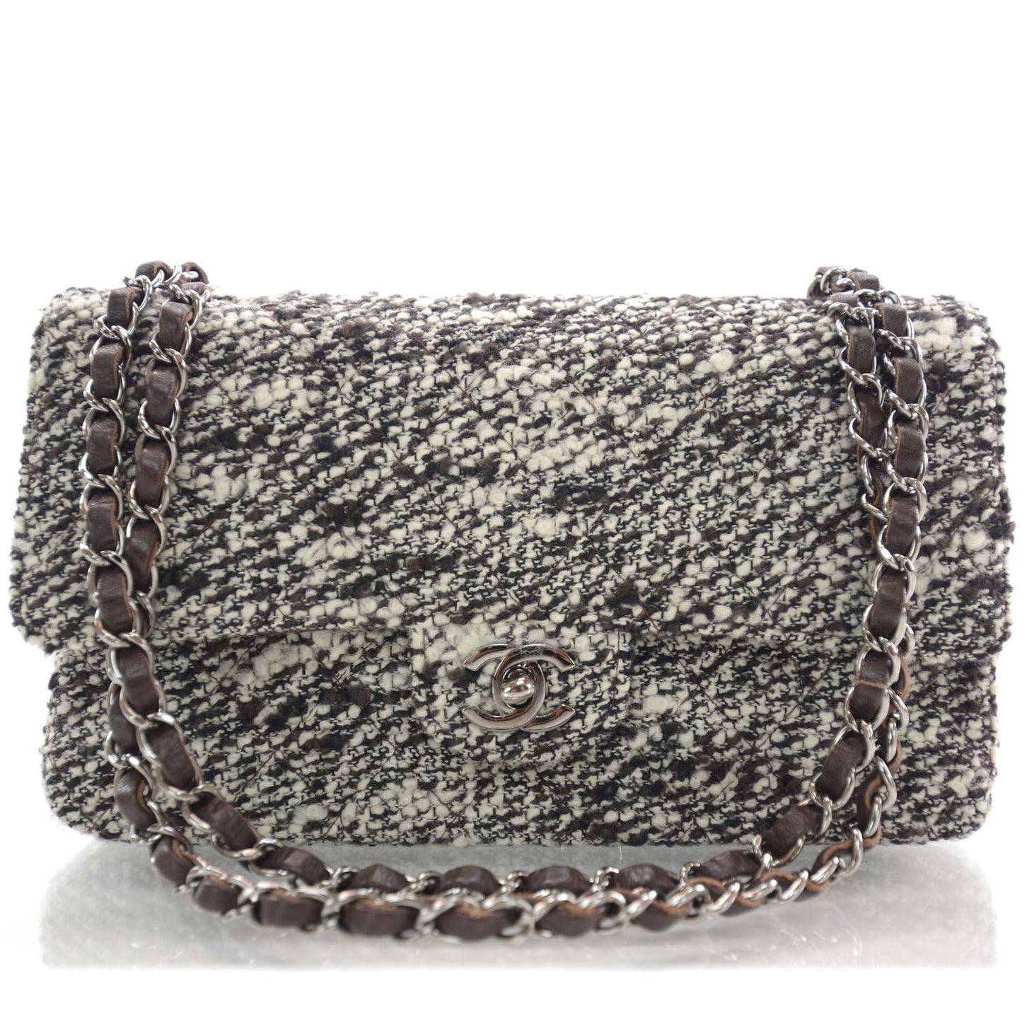 Tweed Medium Double Flap Brown