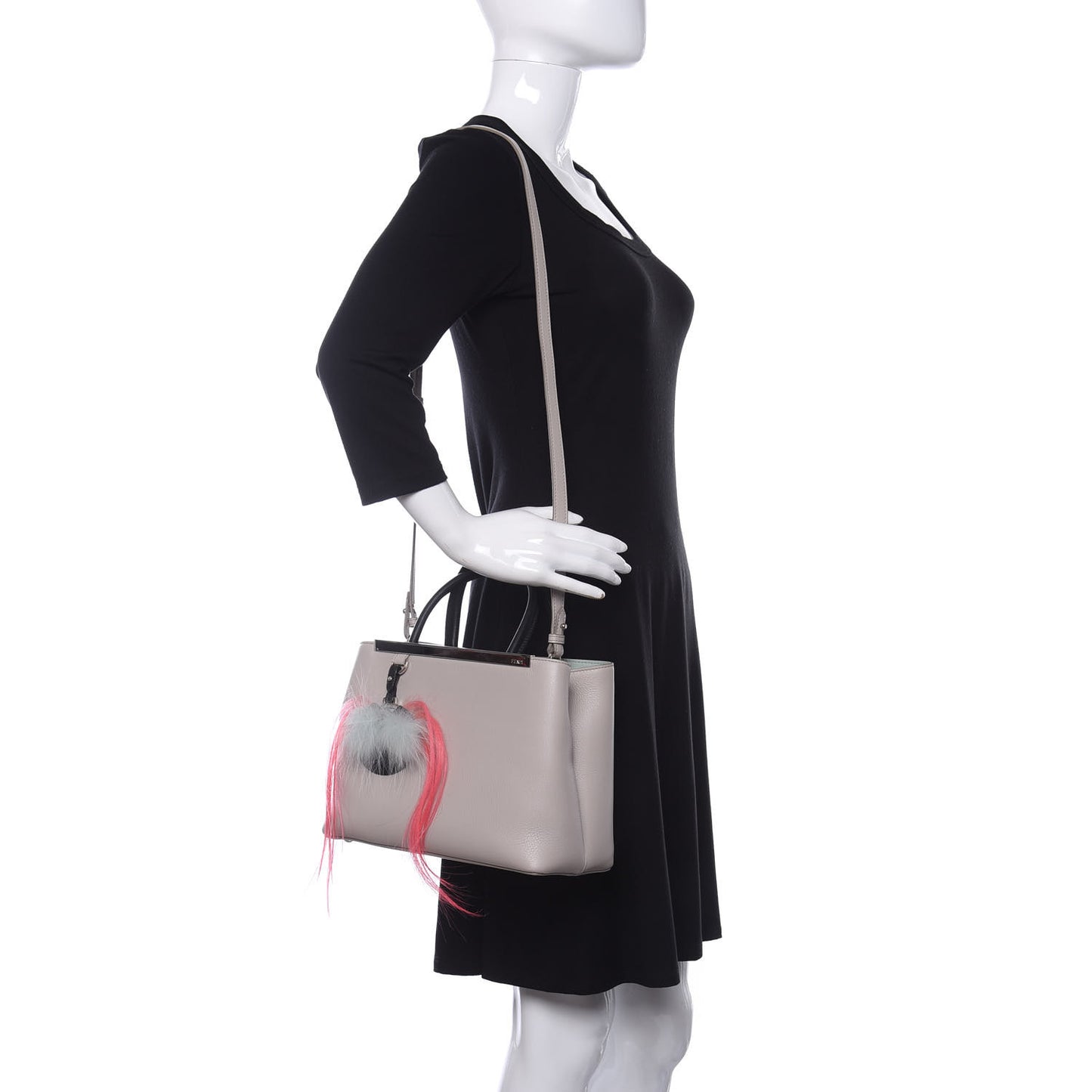 Vitello Dolce Fox Goat Bi-Color Sad Eyes Mirror Charm Petite 2Jours Tote Grigio Polvere Black