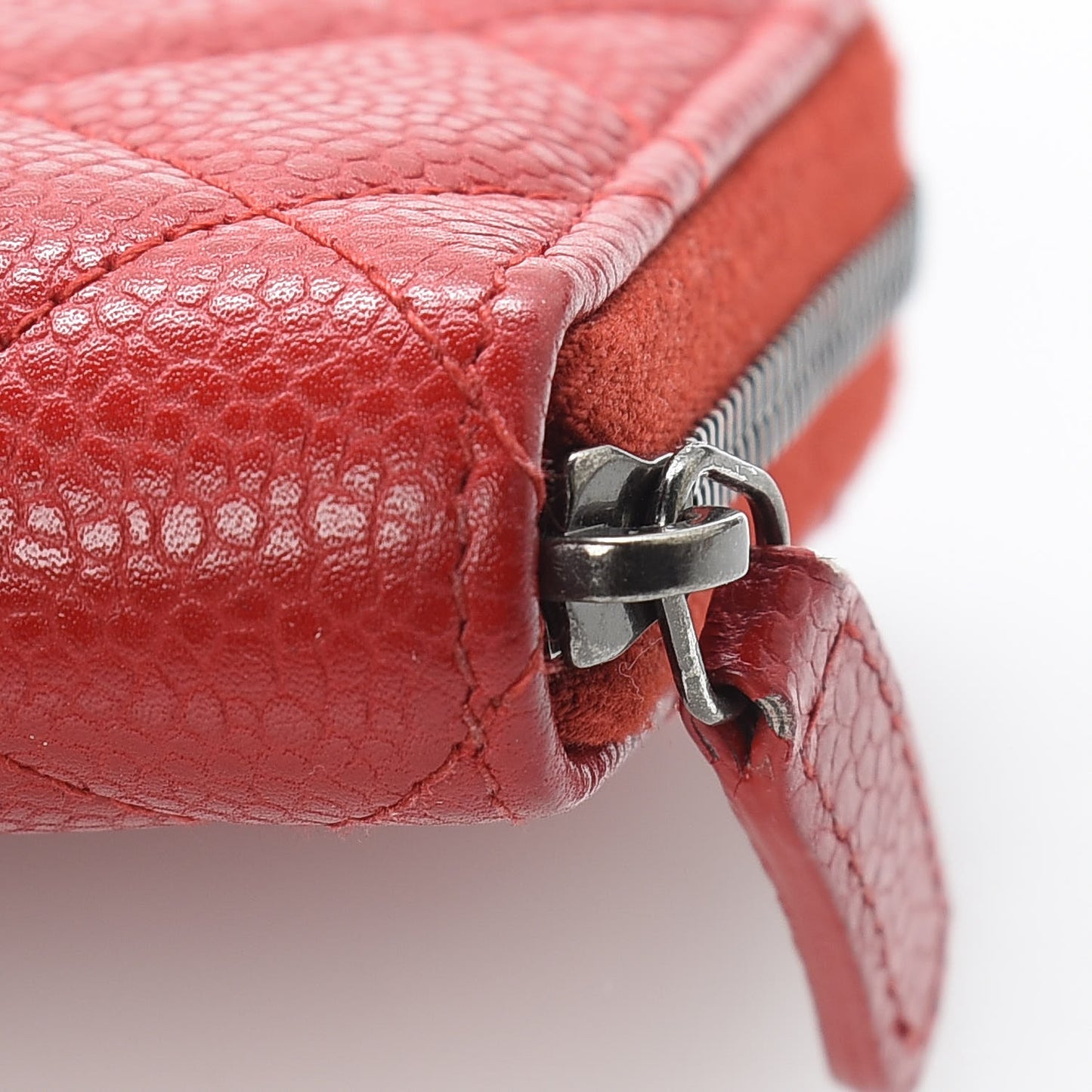 Caviar Quilted Small Zip Around Wallet Red