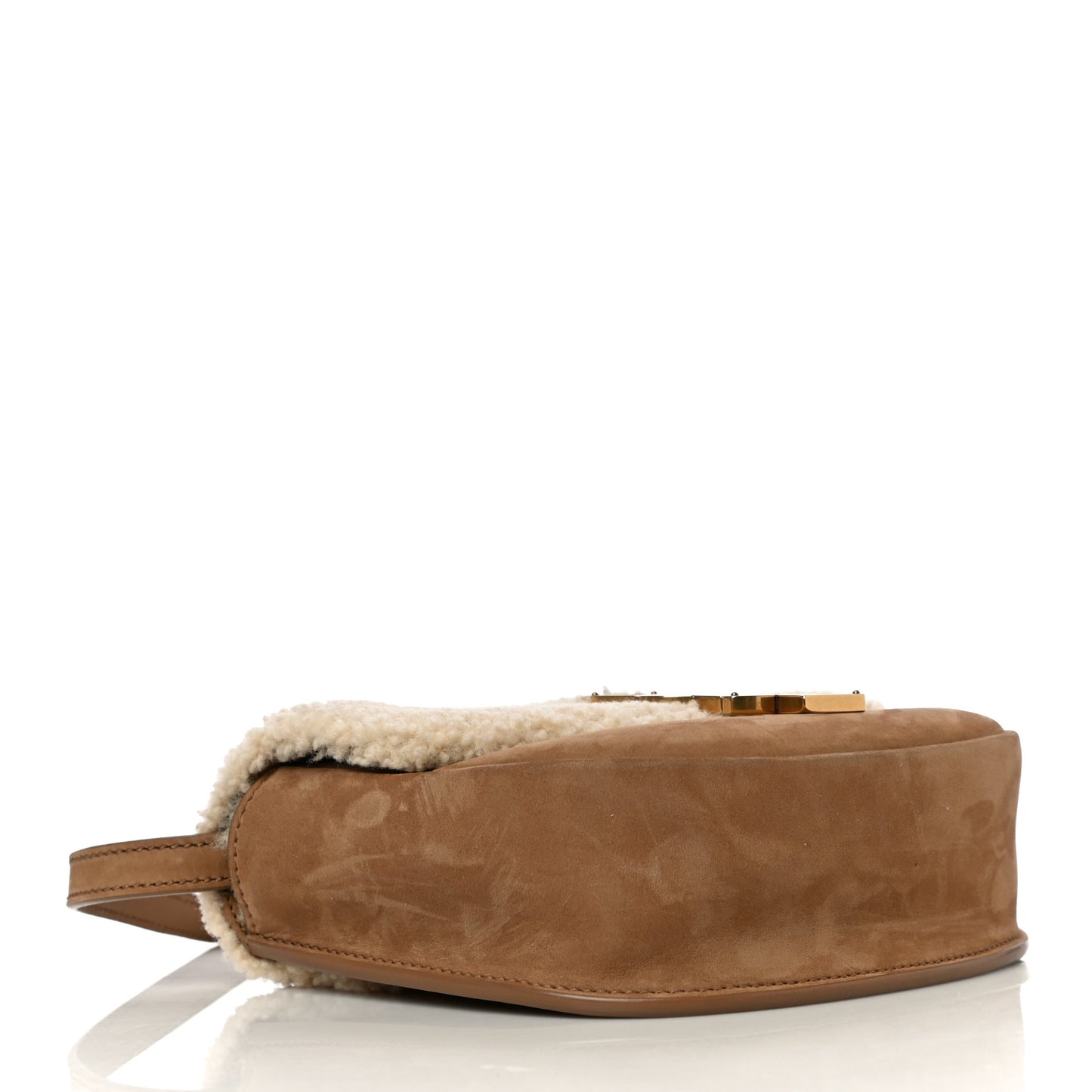 Suede Shearling Small Kaia Satchel Natural Tan