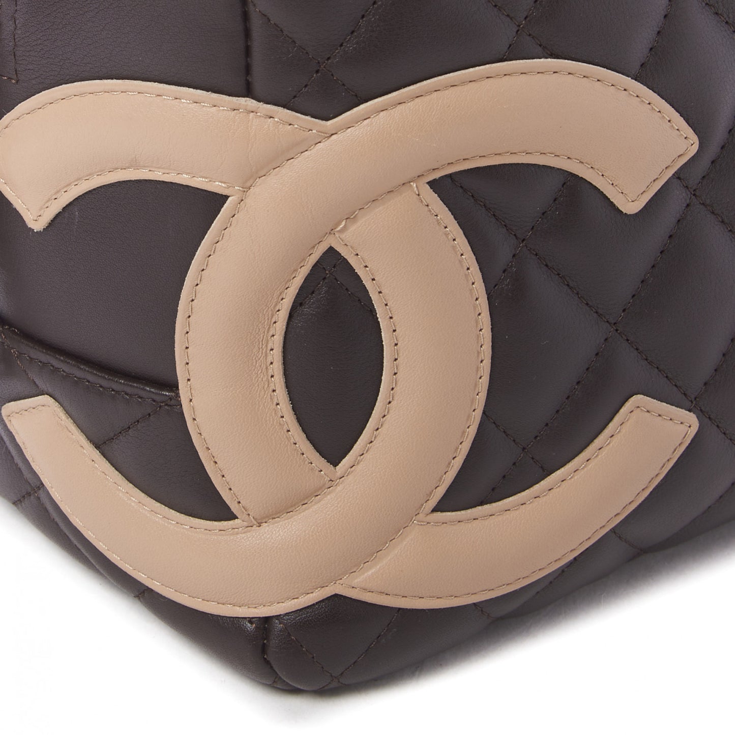 Calfskin Quilted Cambon Large Bowler Brown Beige