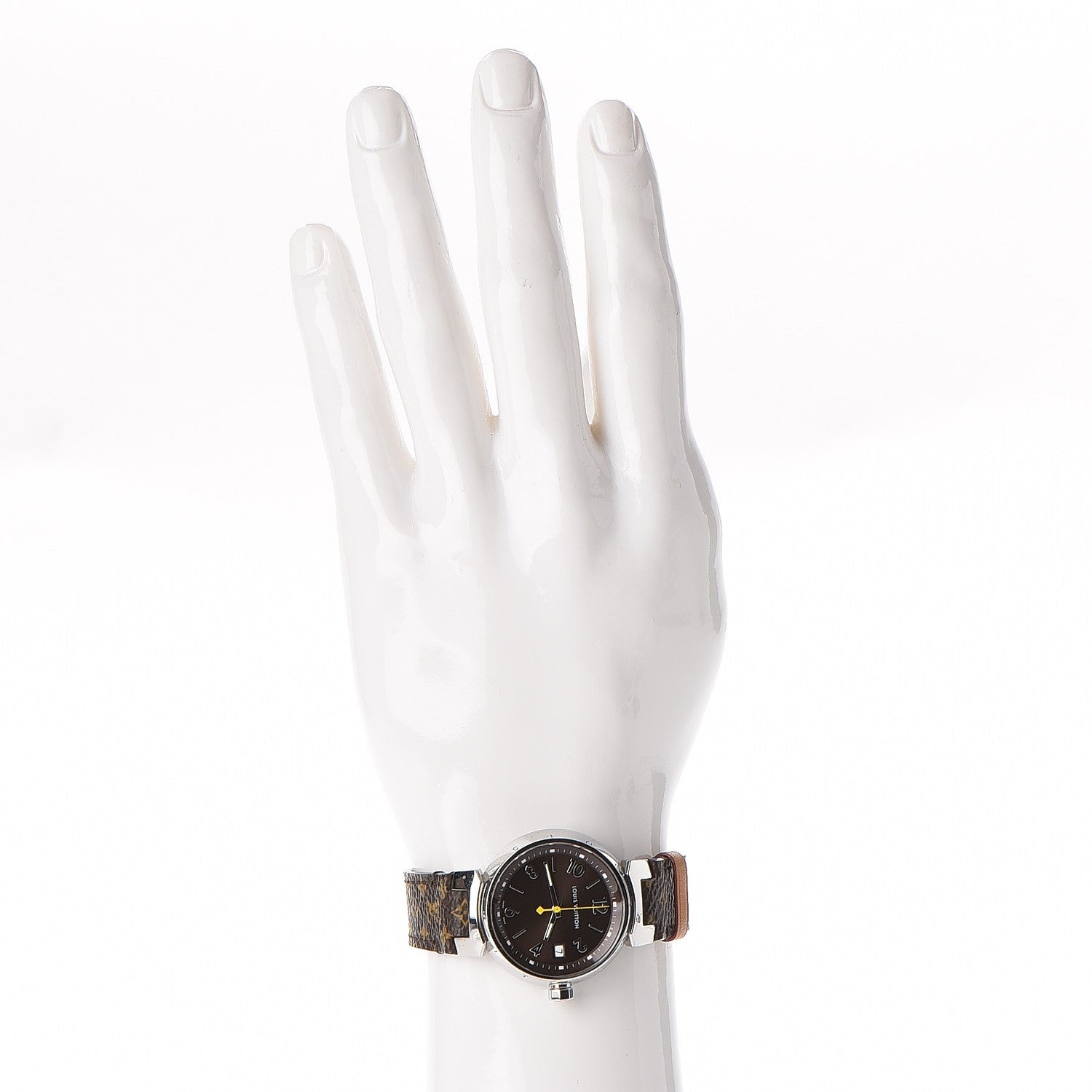 Louis Vuitton Stainless Steel Monogram 34mm Tambour Quartz Watch Brown 2 of 10