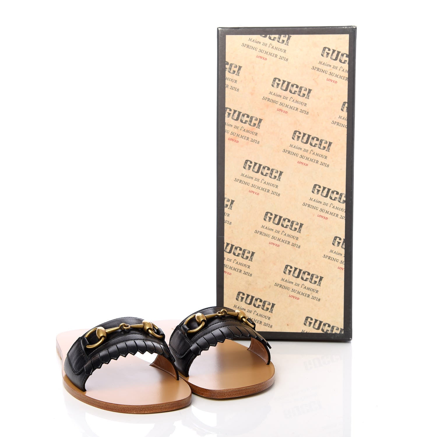 Gucci Malaga Kid Fringe Horsebit Slide Sandals 38 Black 11 of 11