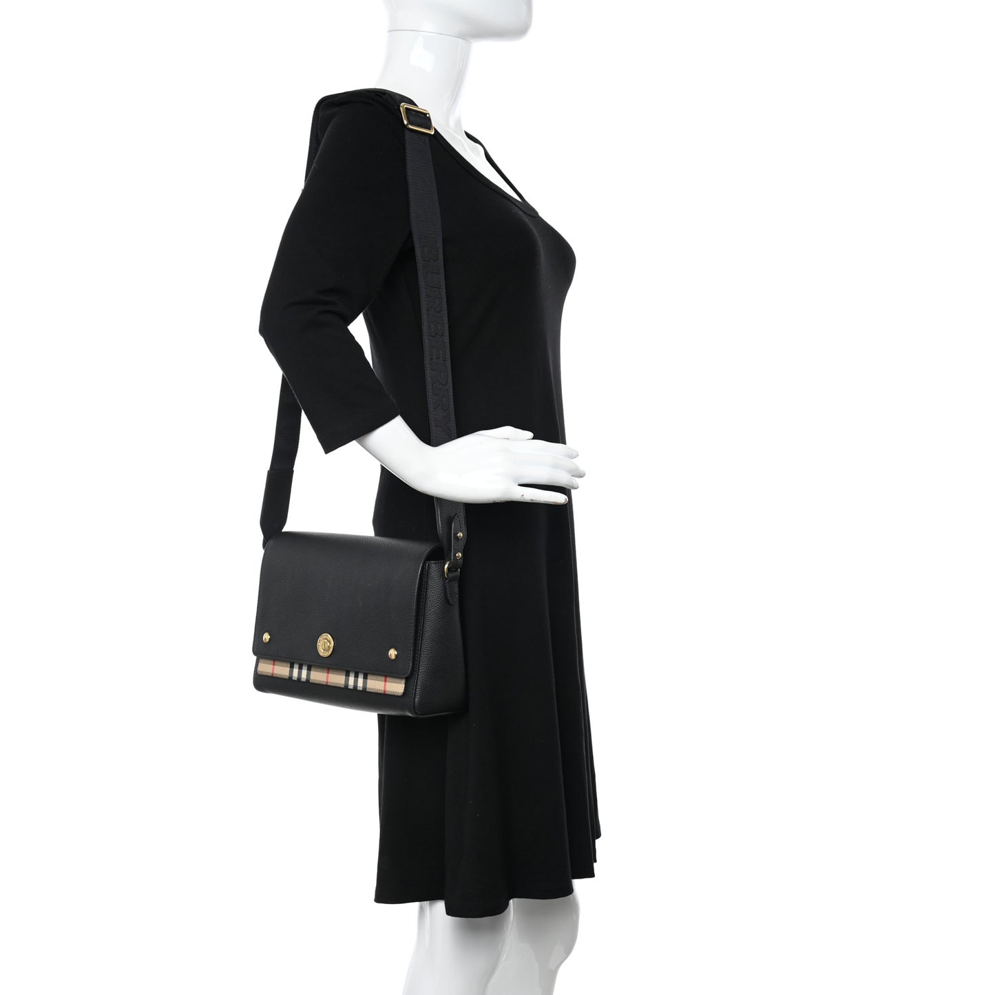 Grainy Calfskin Vintage Check Note Crossbody Bag Black
