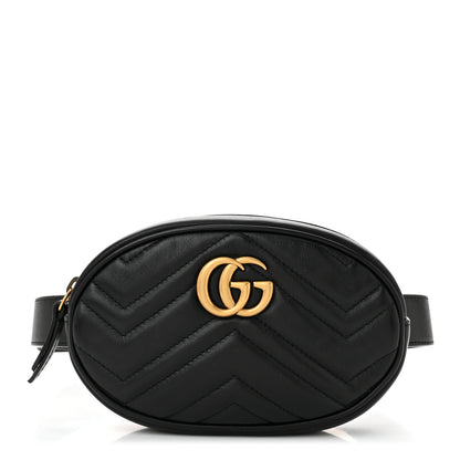 Gucci Calfskin Matelasse GG Marmont Belt Bag 85 34 Black 1 of 10