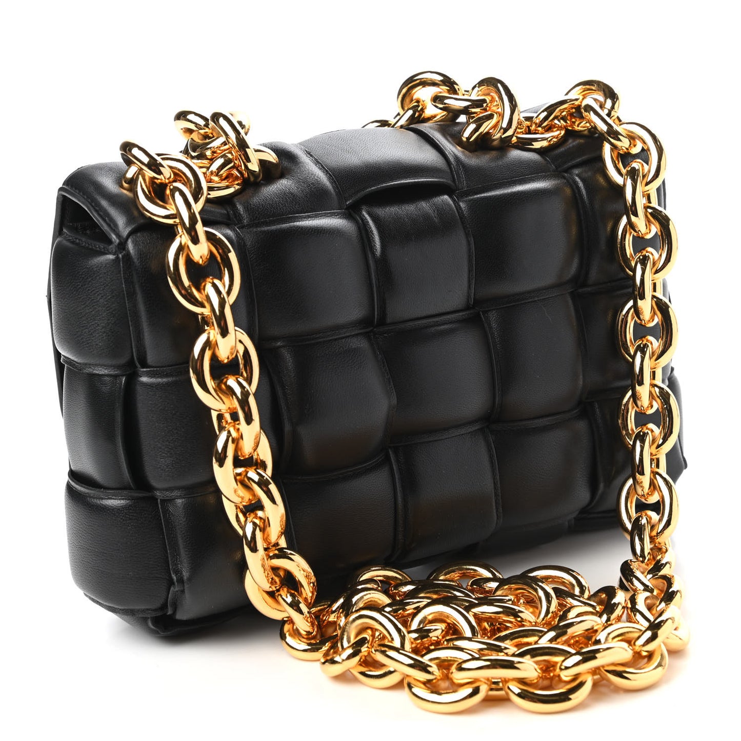 Lambskin Maxi Intreccio Padded Chain Cassette Crossbody Bag Black