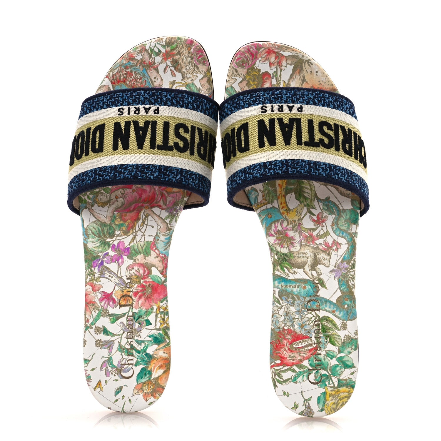 Christian Dior Canvas D-Constellation Embroidered Dway Flat Slide Sandals 36.5 White Multicolor 2 of 11