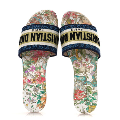 Christian Dior Canvas D-Constellation Embroidered Dway Flat Slide Sandals 36.5 White Multicolor 2 of 11