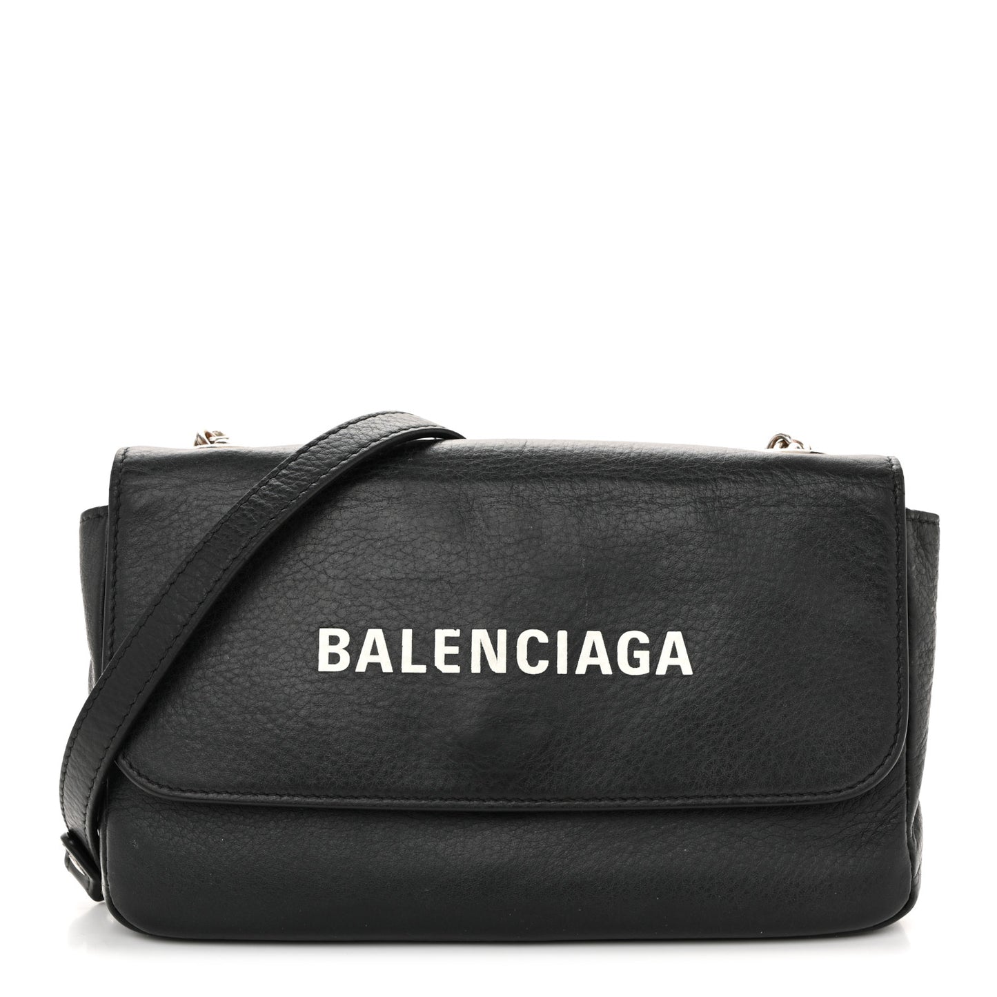 Pebbled Calfskin Logo Everyday Flap Chain Wallet Black