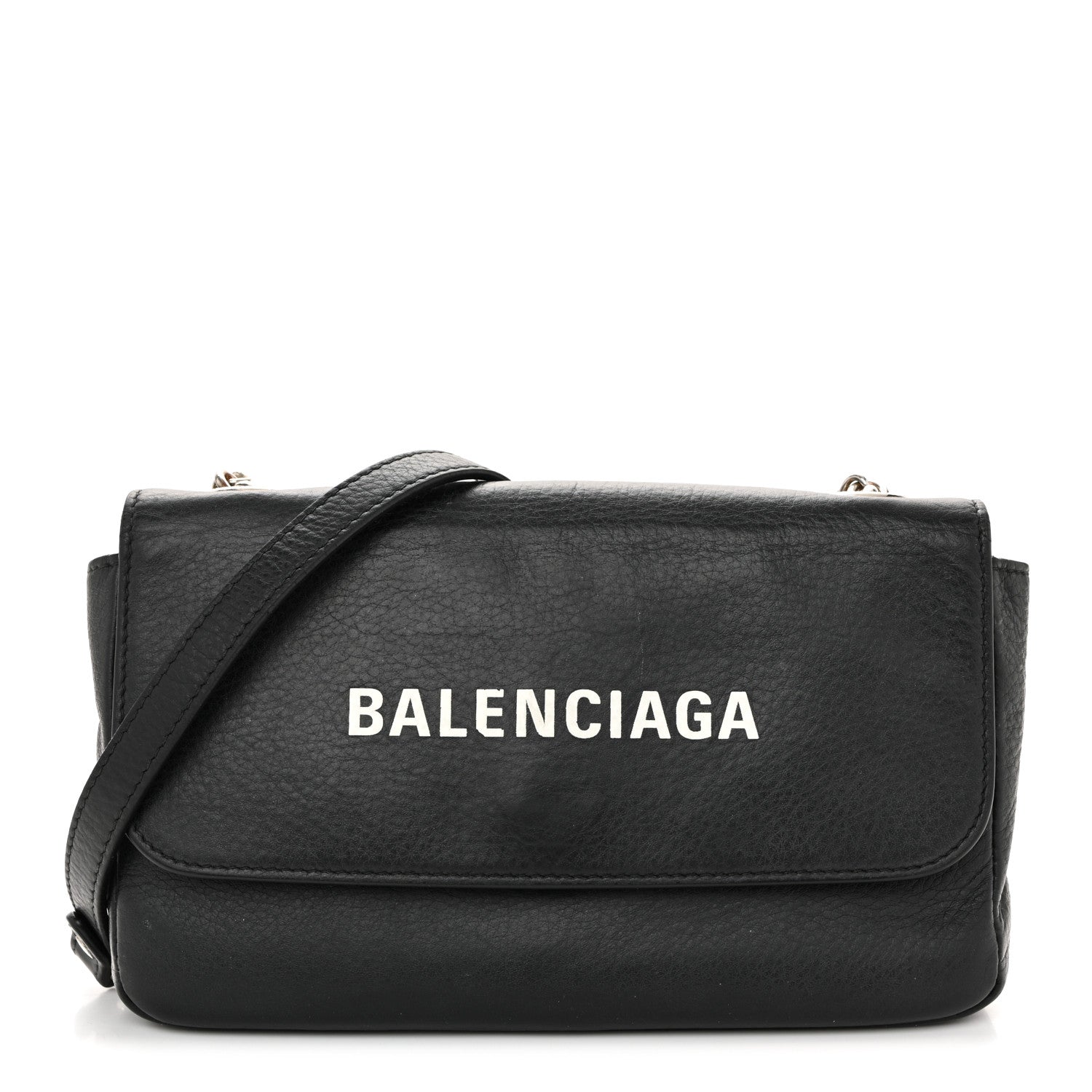 Balenciaga Pebbled Calfskin Logo Everyday Flap Chain Wallet Black 1 of 12