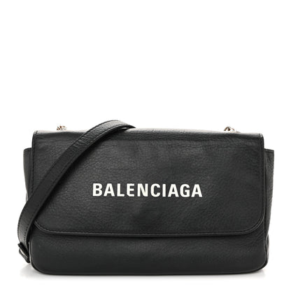 Balenciaga Pebbled Calfskin Logo Everyday Flap Chain Wallet Black 1 of 12