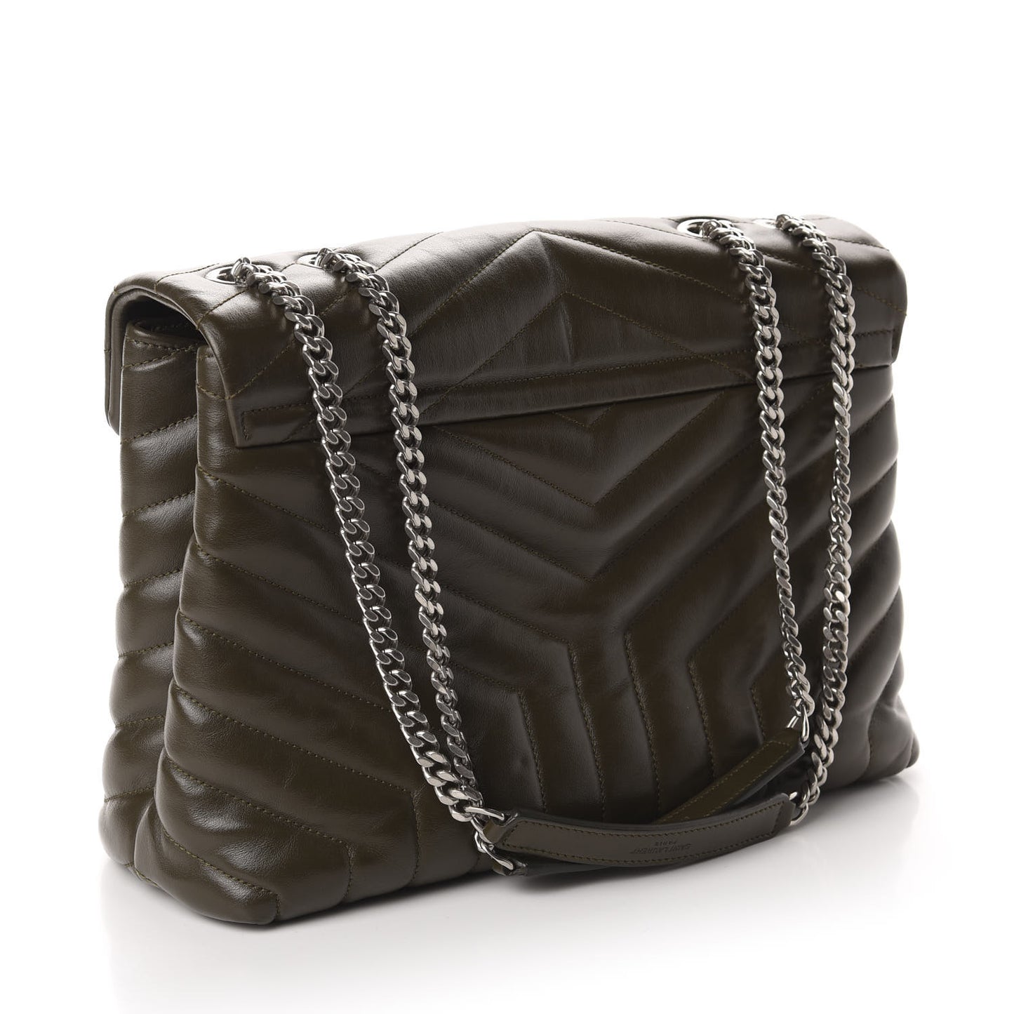 Calfskin Y Quilted Monogram Medium Loulou Chain Satchel Kaki Fonce