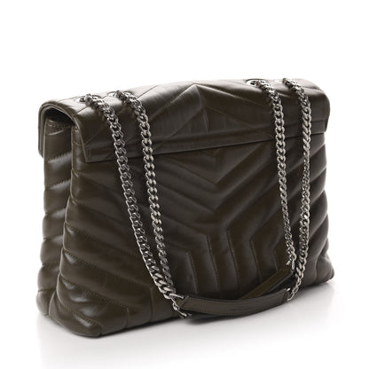 Saint Laurent Calfskin Y Quilted Monogram Medium Loulou Chain Satchel Kaki Fonce 2 of 14