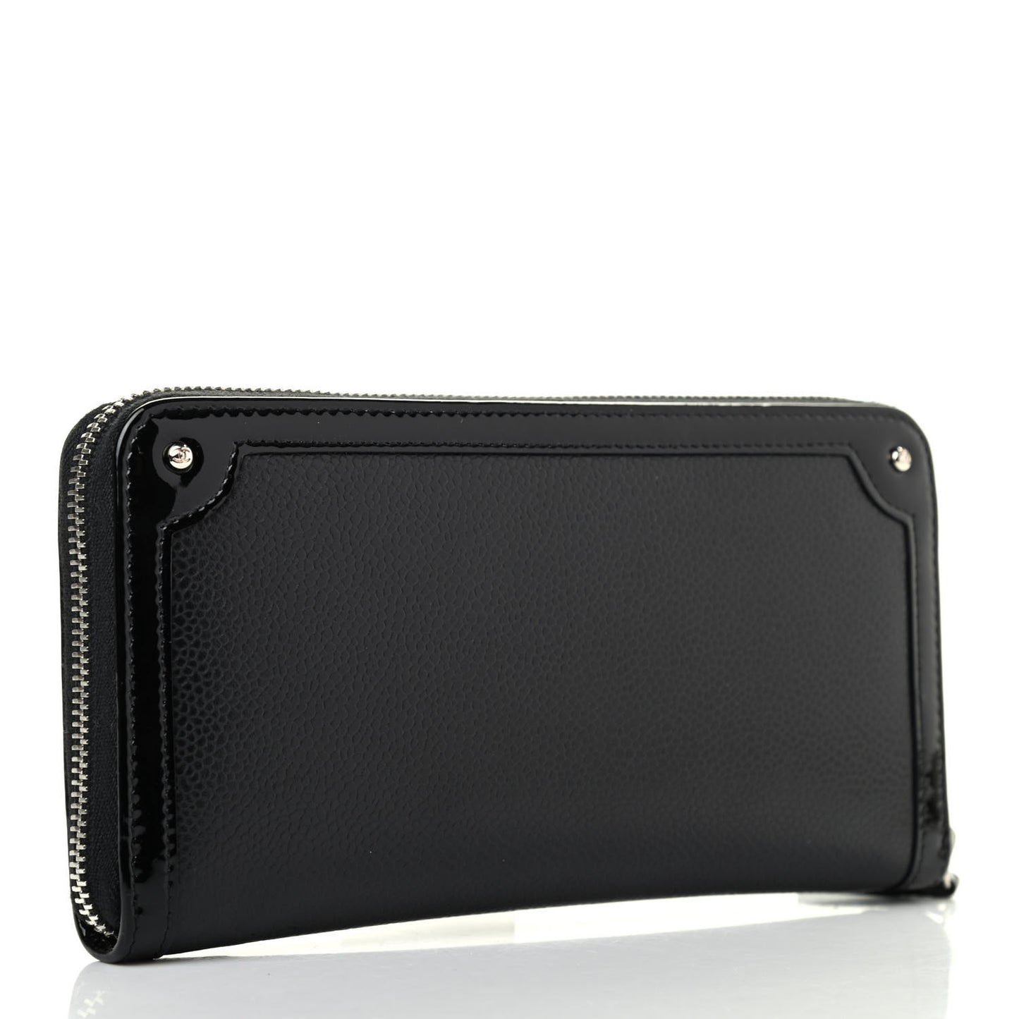 Caviar Patent Small CC Contour Zip Around Wallet Black