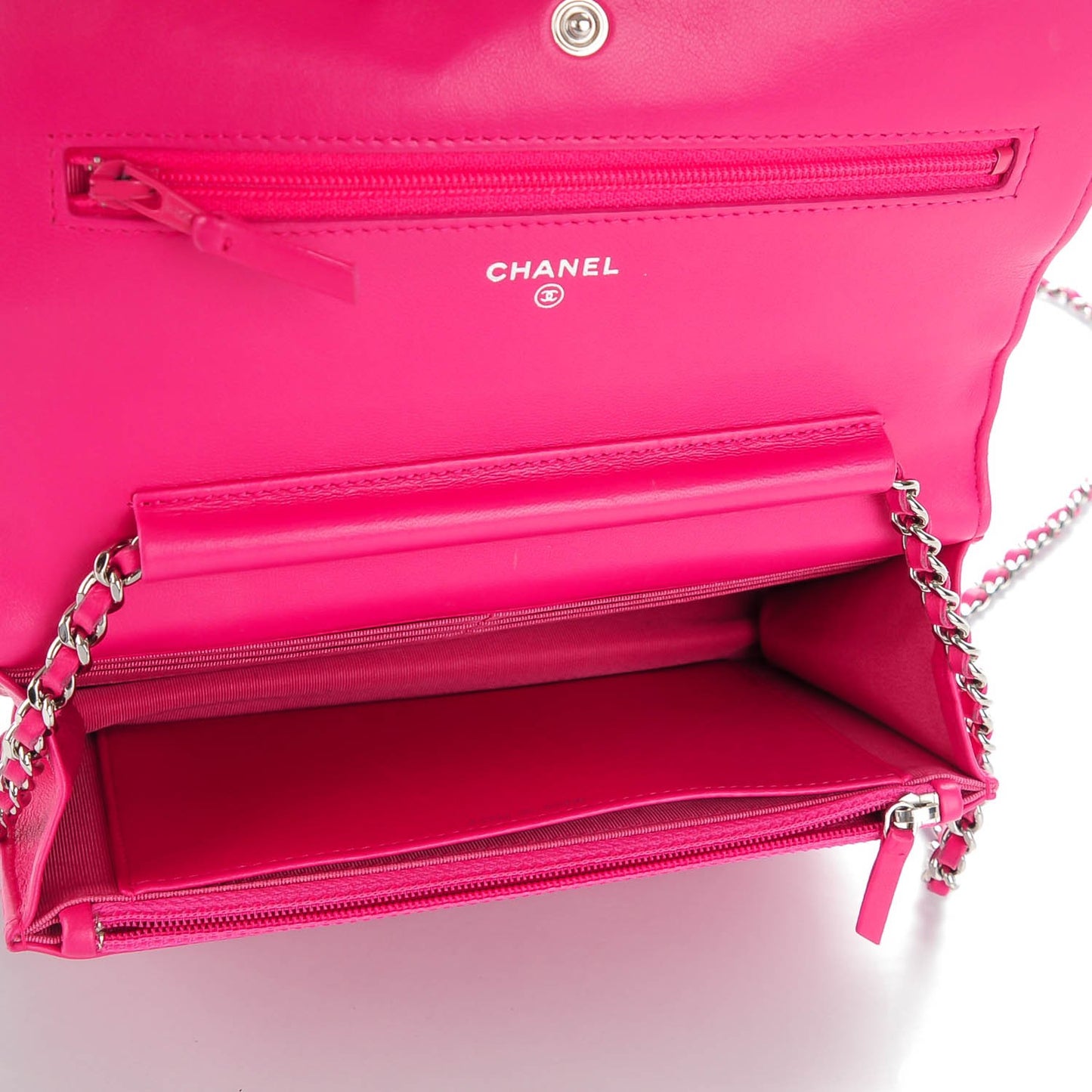 Lambskin Quilted Wallet On Chain WOC Dark Pink