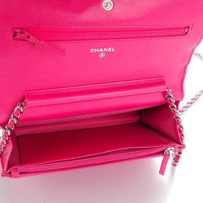 Chanel Lambskin Quilted Wallet On Chain WOC Dark Pink 5 of 9