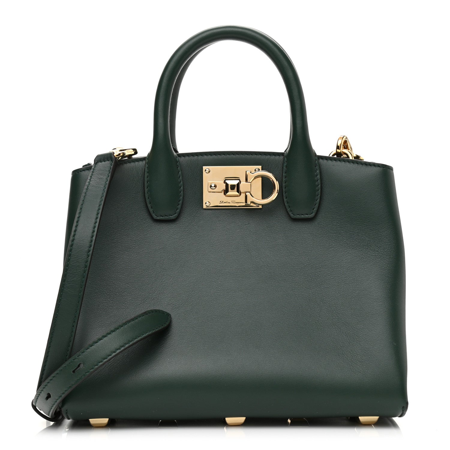 Salvatore Ferragamo Calfskin Small Studio Box Bag Dark Green 1 of 9
