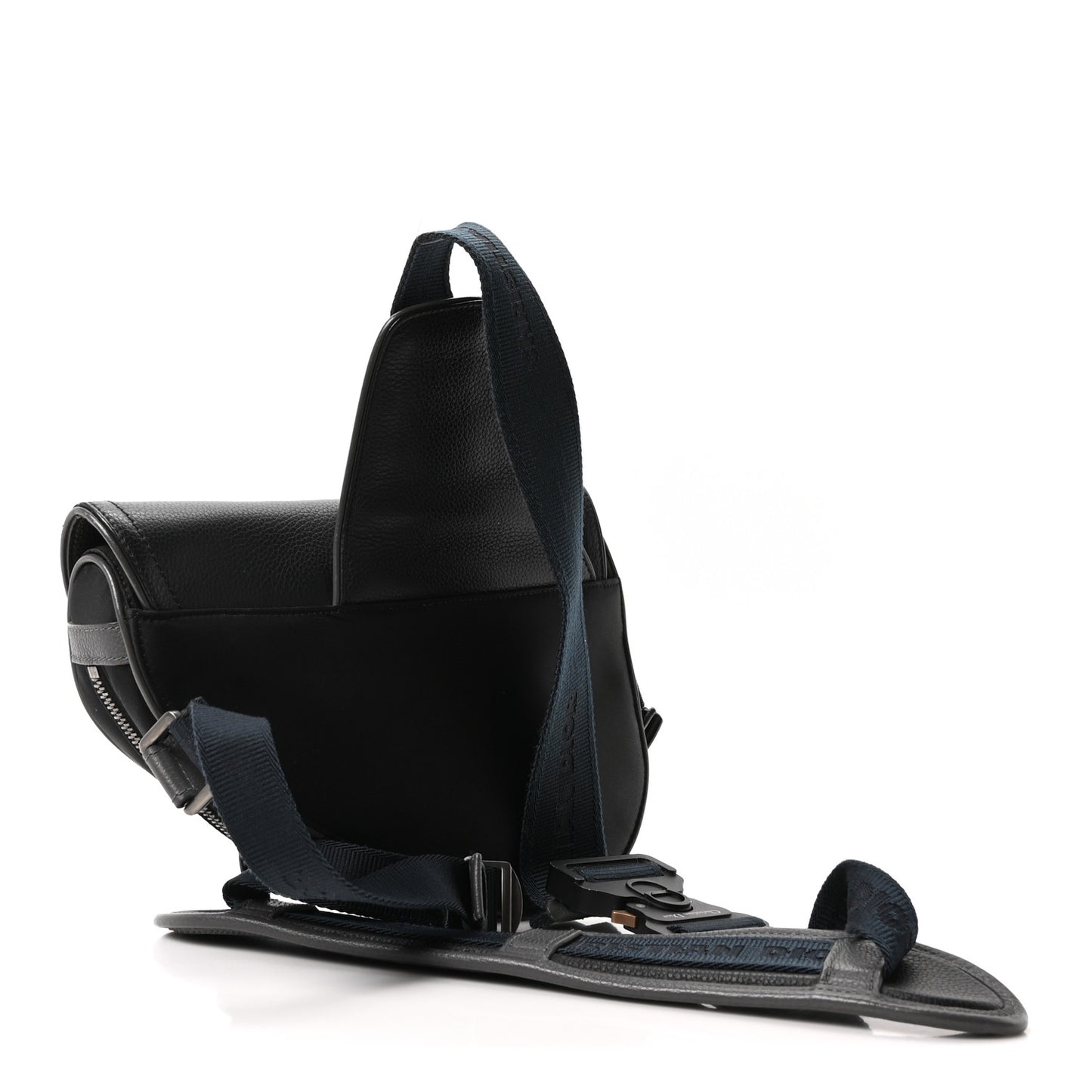 X Sacai Grained Calfskin Technical Fabric Mens Saddle Bag Black