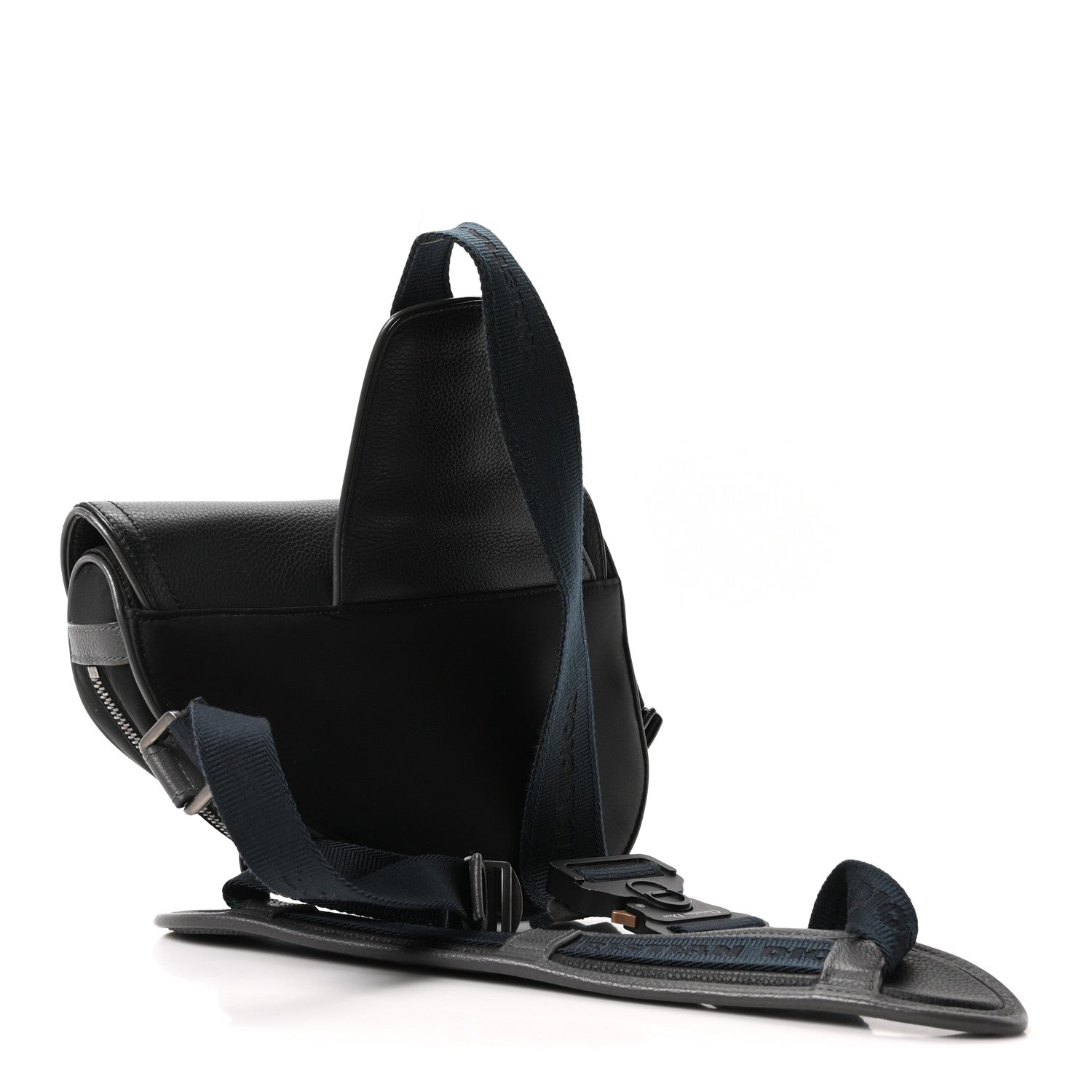 Christian Dior X Sacai Grained Calfskin Technical Fabric Mens Saddle Bag Black 3 of 9