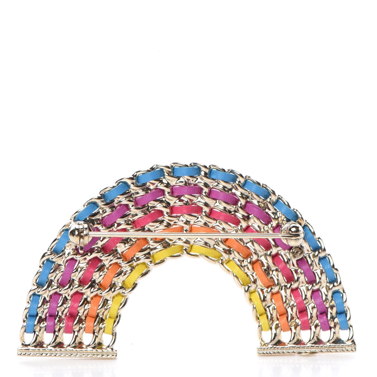 Lambskin Chain Rainbow CC Brooch Gold Multicolor