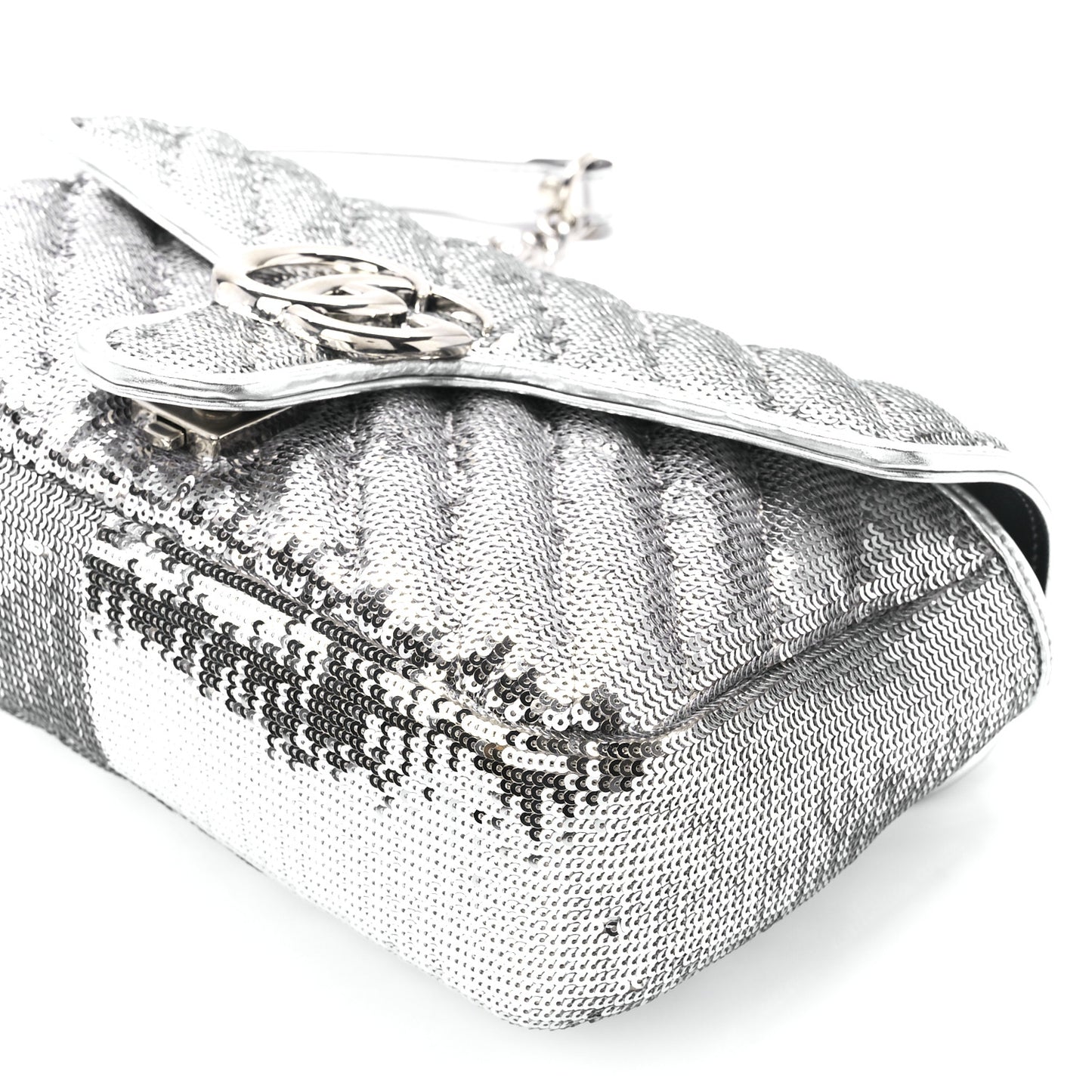 Sequin Matelasse Small GG Marmont Shoulder Bag Silver