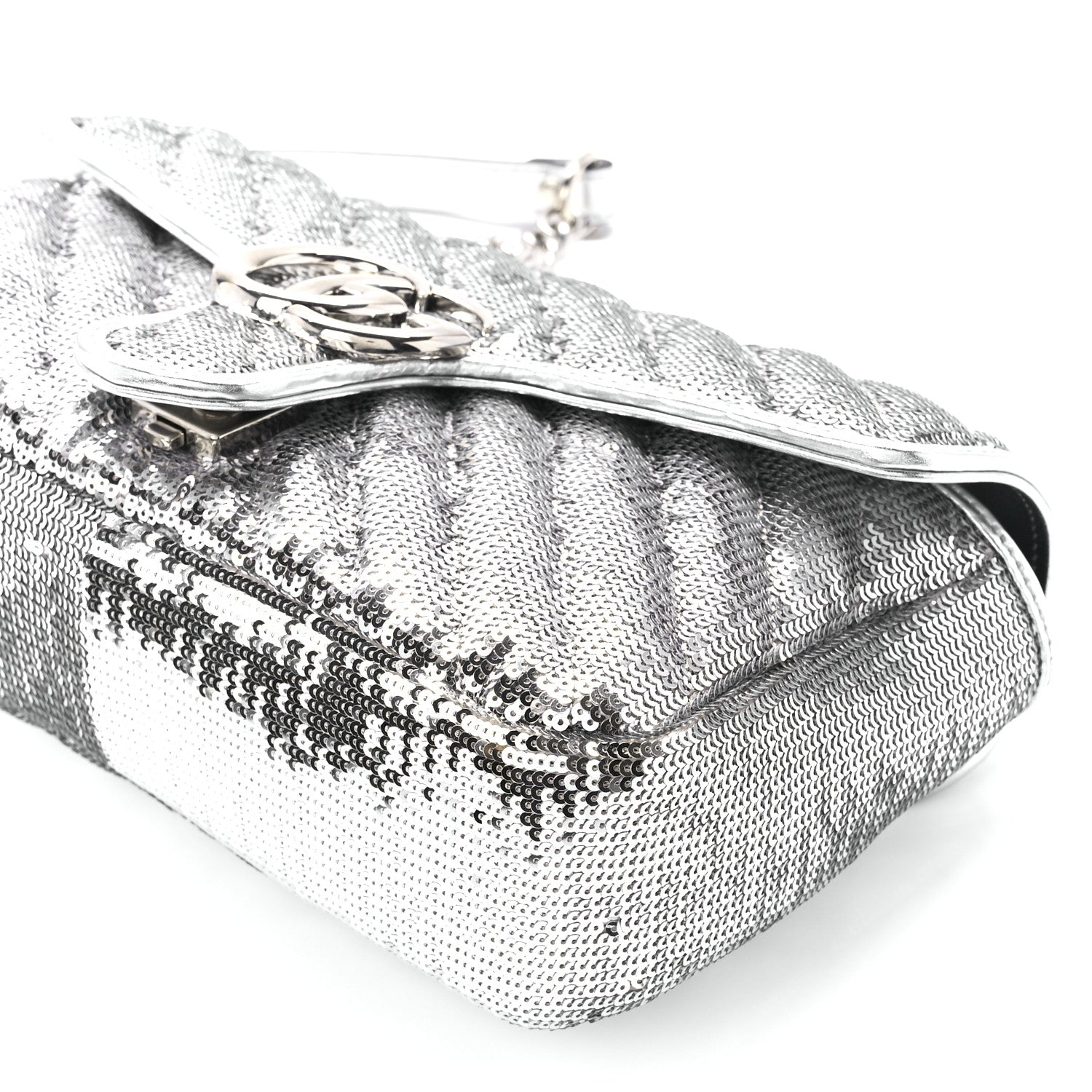 Gucci Sequin Matelasse Small GG Marmont Shoulder Bag Silver 12 of 12