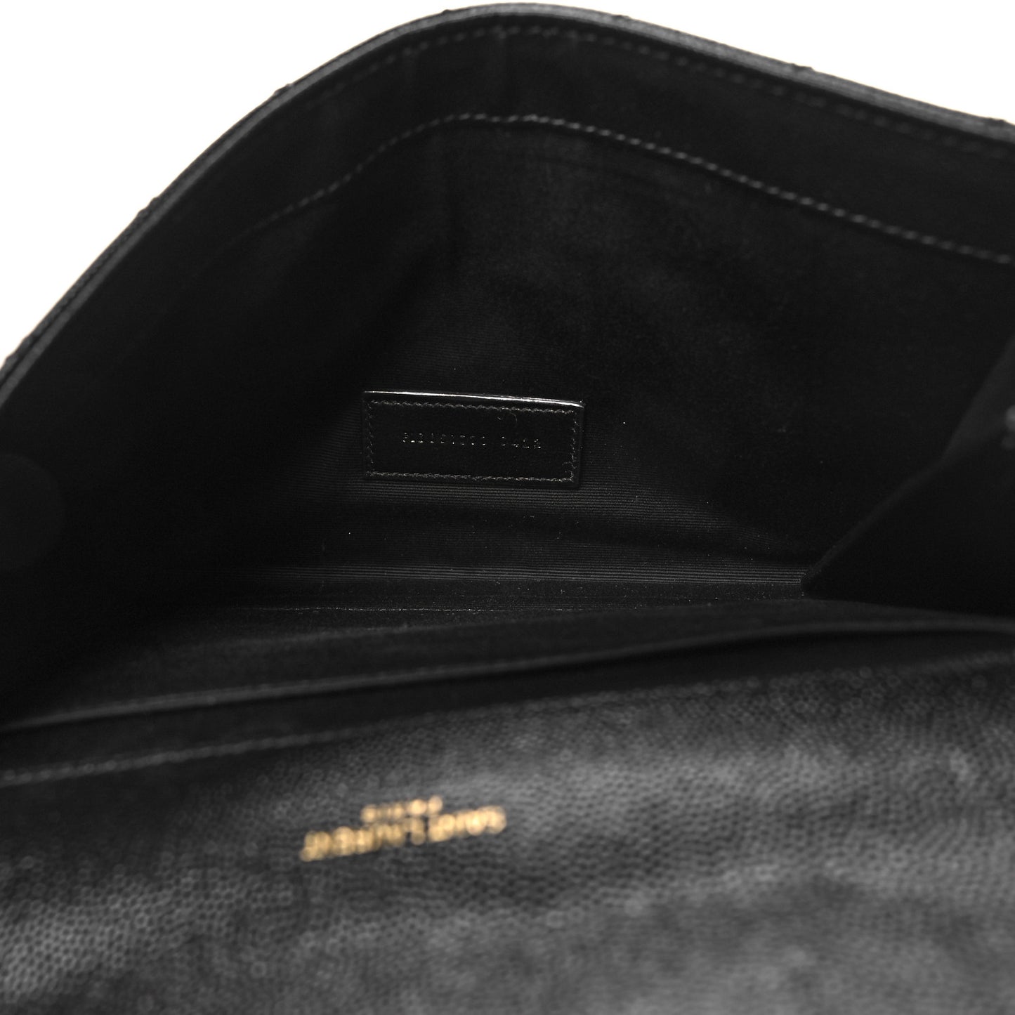 SAINT LAURENT Grain De Poudre Matelasse Chevron Monogram Envelope Clutch Black