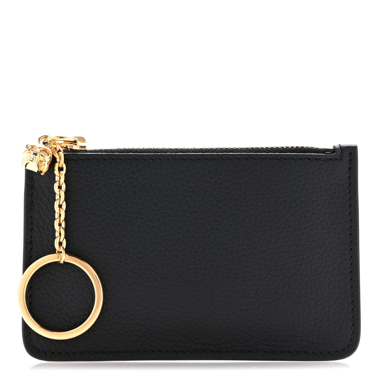 Calfskin Skull Zip Key Pouch  Black