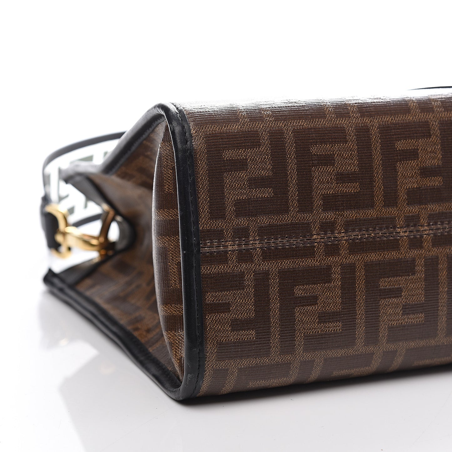 Glazed Fabric Vitello Century Plexiglass FF 1974 Stamp Patch Small Runaway Shopper Tote Mogano Panna Black