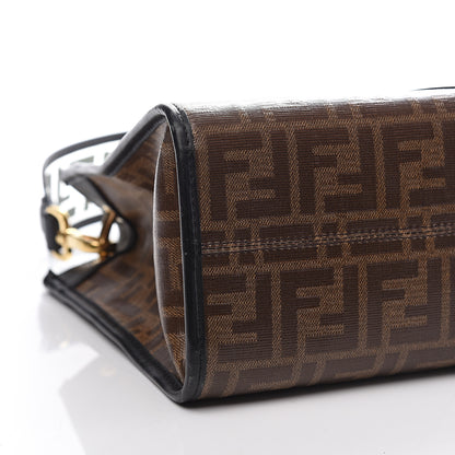 Fendi Glazed Fabric Vitello Century Plexiglass FF 1974 Stamp Patch Small Runaway Shopper Tote Mogano Panna Black 4 of 10