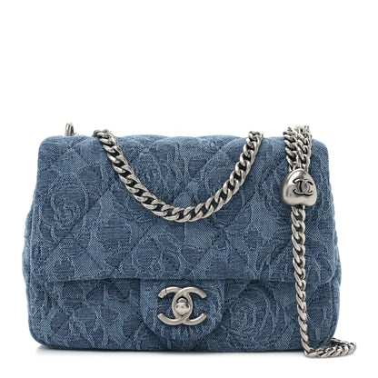 Chanel Denim Quilted Camellia Sweetheart Mini Flap Blue 1 of 9