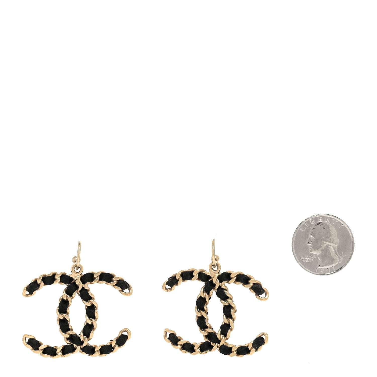 Chanel Satin CC Chain Earrings Light Gold Black 2 of 5