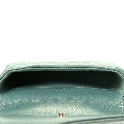 Chanel Iridescent Caviar Quilted Pearl On Top Coin Purse With Chain Light Green 6 of 13