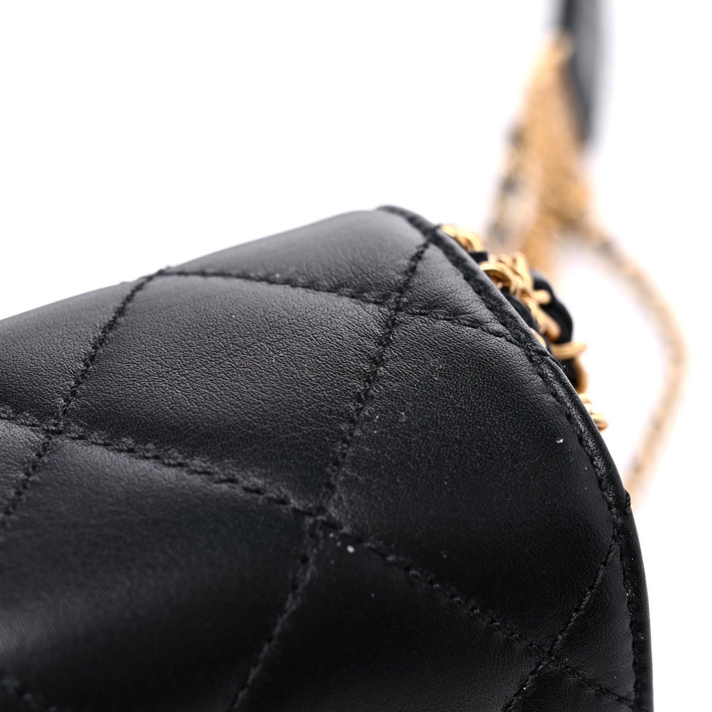 Lambskin Quilted Small Multiple Chain Flap Black