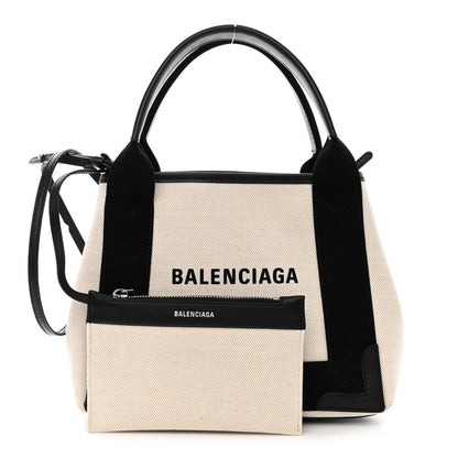 Balenciaga Cotton Canvas Calfskin Navy Cabas XS Natural Black 1 of 13