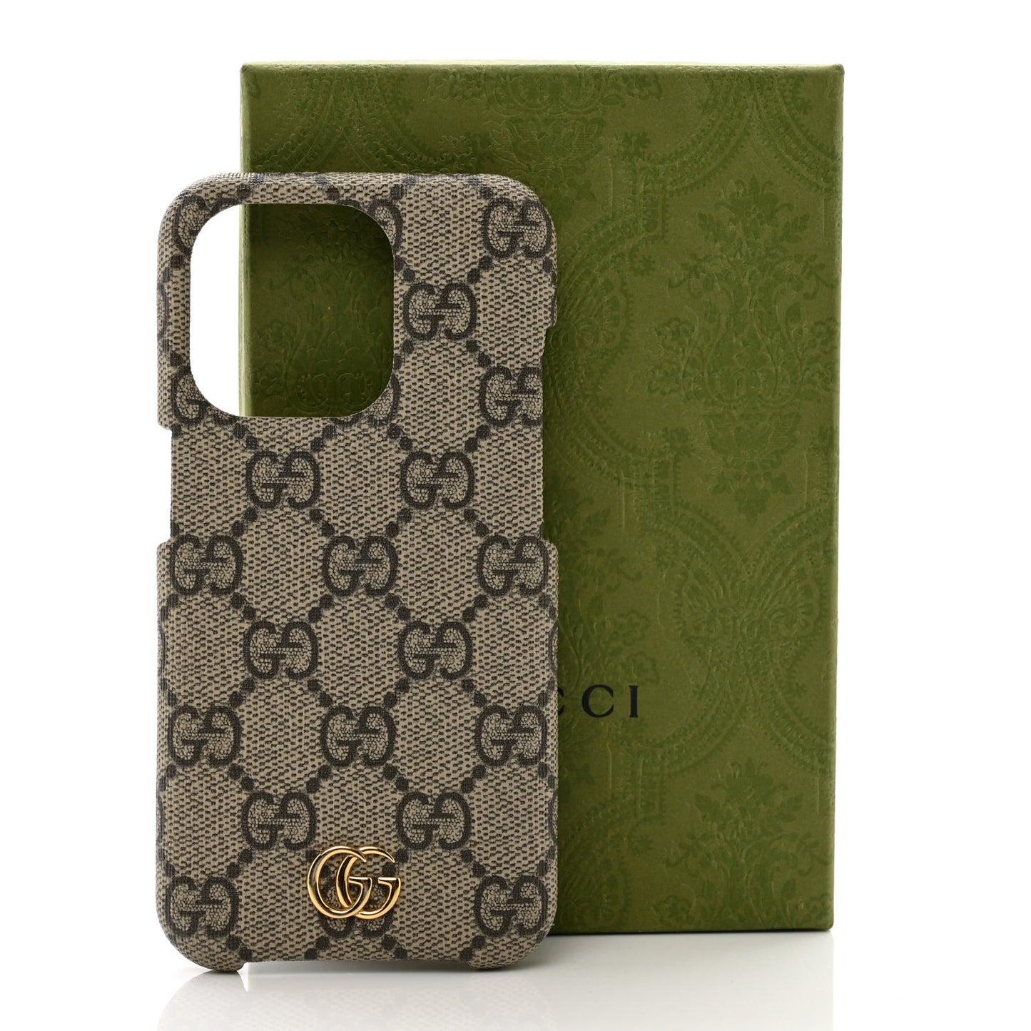 GG Supreme Monogram Ophidia iPhone 15 Pro Phone Case Beige Ebony