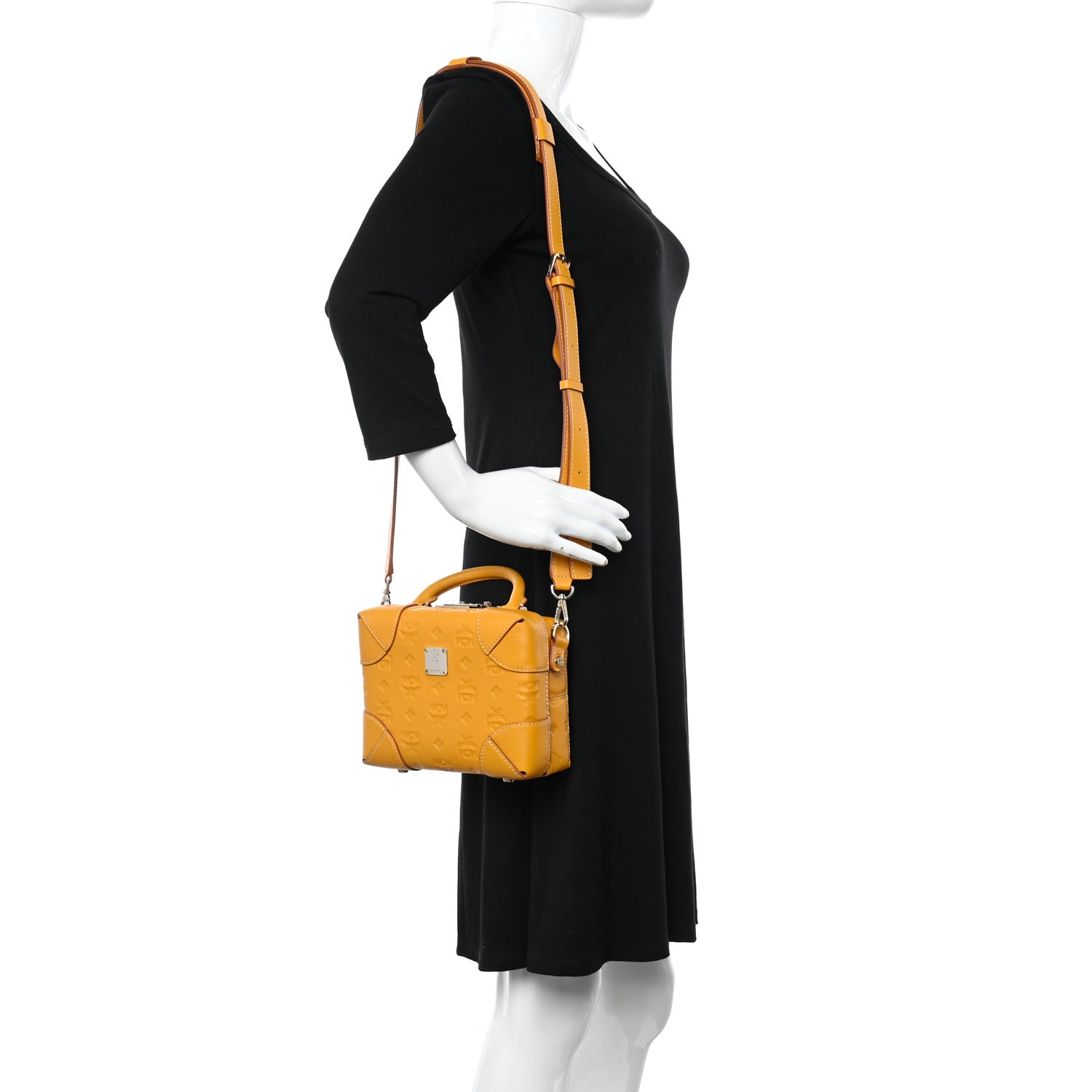 MCM Calfskin Ottomar Monogram Soft Berlin Crossbody Golden Mango 2 of 10