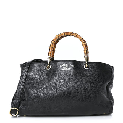 Gucci Pebbled Calfskin Medium Bamboo Shopper Tote Black 1 of 11