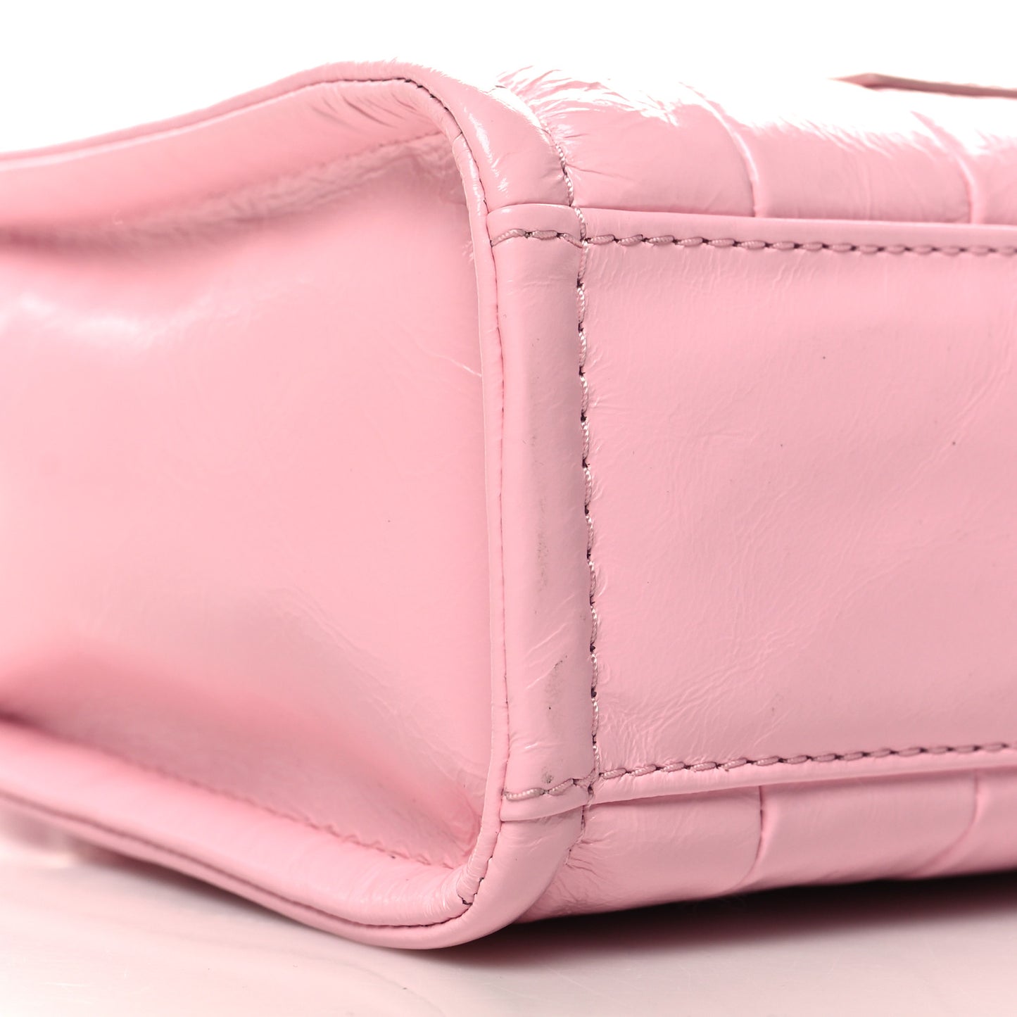 Shiny Crinkled Calfskin Mini The Tote Bag Pink