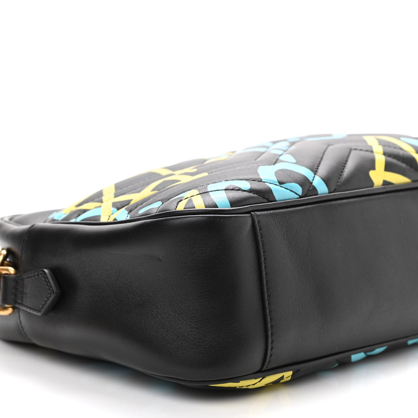 Calfskin Matelasse GucciGhost Medium GG Marmont Chain Shoulder Bag Black New Acquamarine
